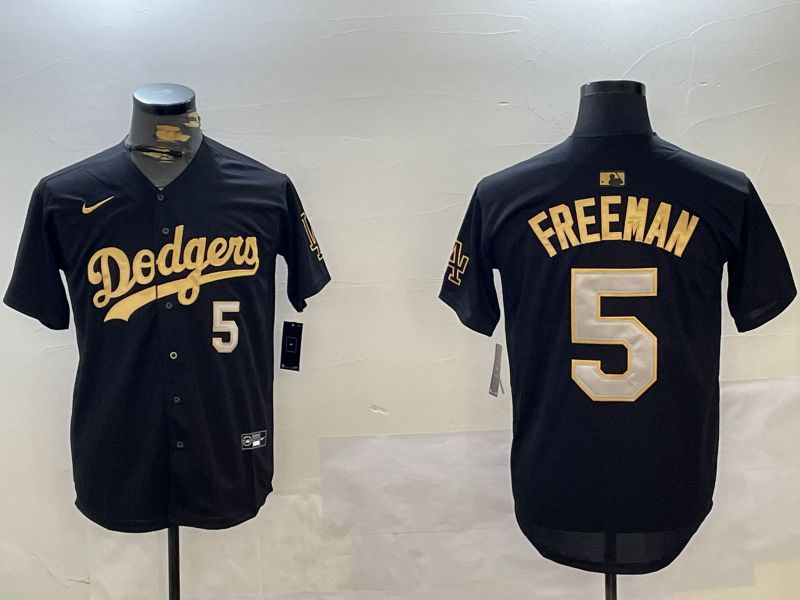 Men Los Angeles Dodgers 5 Freeman Black Gold Game 2024 Nike MLB Jersey style 1209